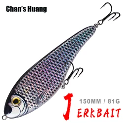 Chan's Huang 12 Colors Artificial Hard Bait Crank Fishing Lure Rattles Sinking Jerkbait 150MM 81G Musky Pike Slider Bass Tackle