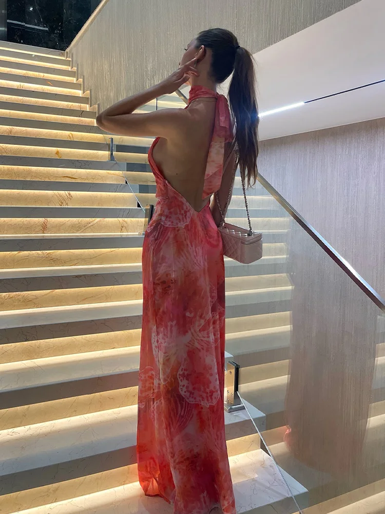 CNYISHE Stampe Maglia Sheer Halter Senza maniche Backless Guaina Moda Holiay Abiti Chic Sexy Club Abiti da donna Donna Aderente