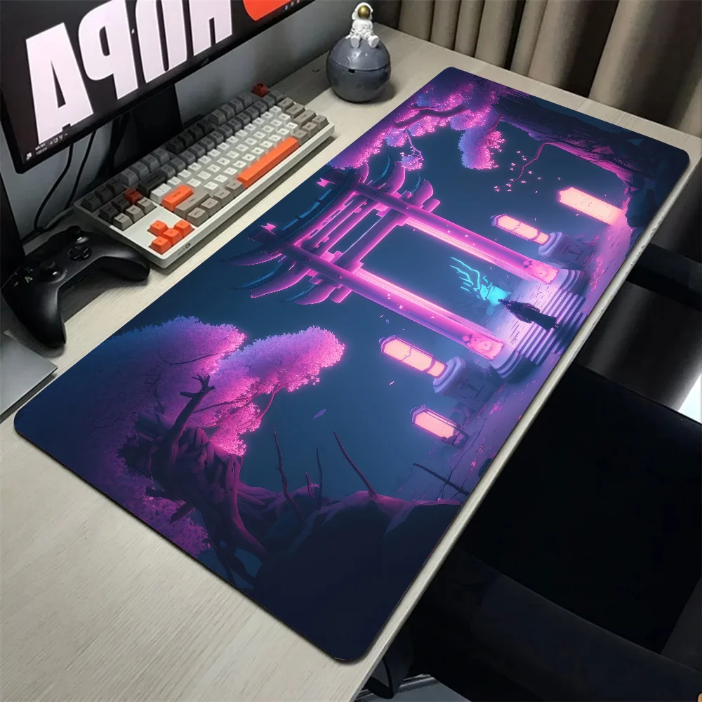 Night Torii-Porte lanterne japonaise, arbres, souris AI, polymères de bureau avec tapis, accessoires de jeu Prime Gaming, tapis de clavier média