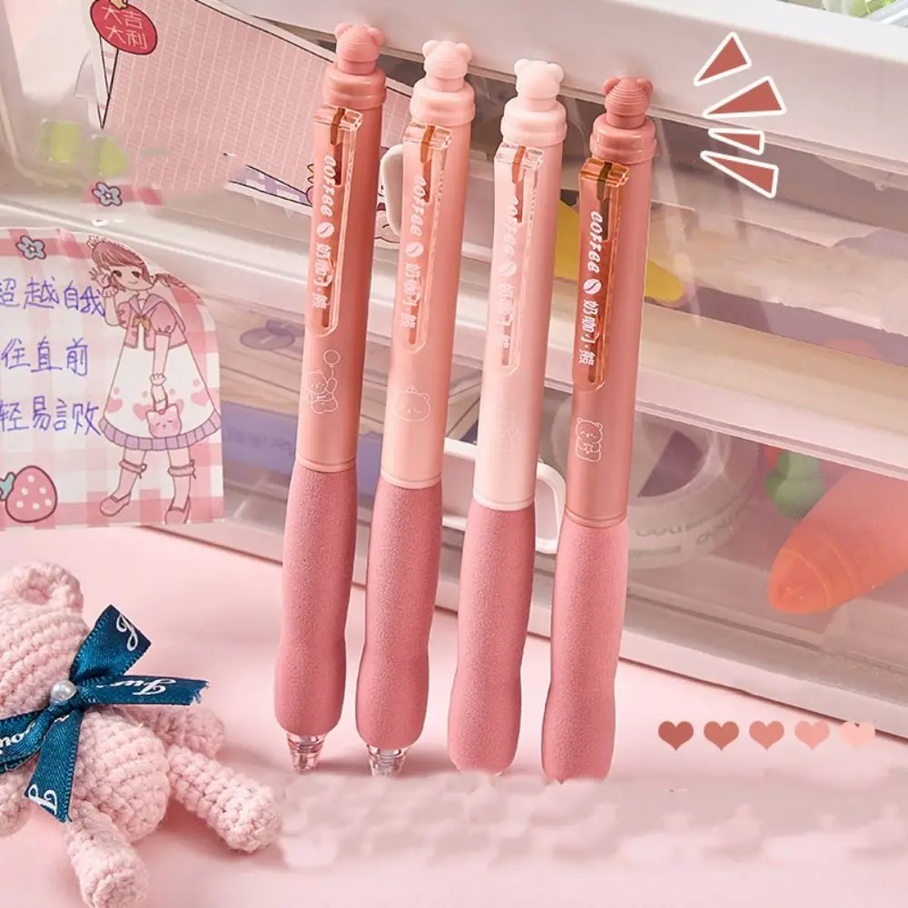 4pcs Kawaii Aesthetic Thermal Eraser Pen Black Ink Little Bear Erasable Gel Pen INS Cute 0.5mm Writing Pen School