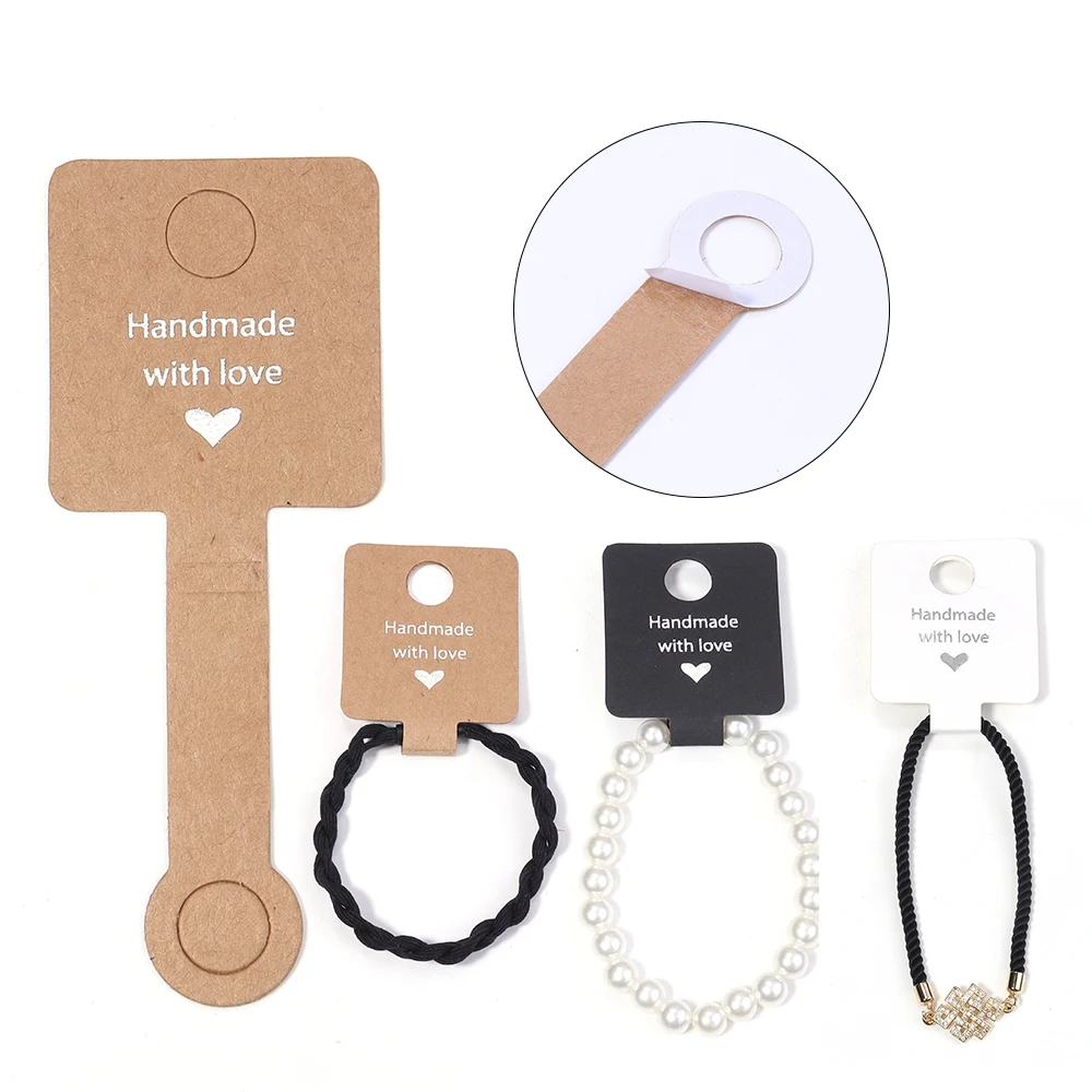 

50pcs 4x10cm Self Adhesive Kraft Paper Card Bracelet Necklace Jewelry Hanging Holder for Small Business Retail Display Packaging