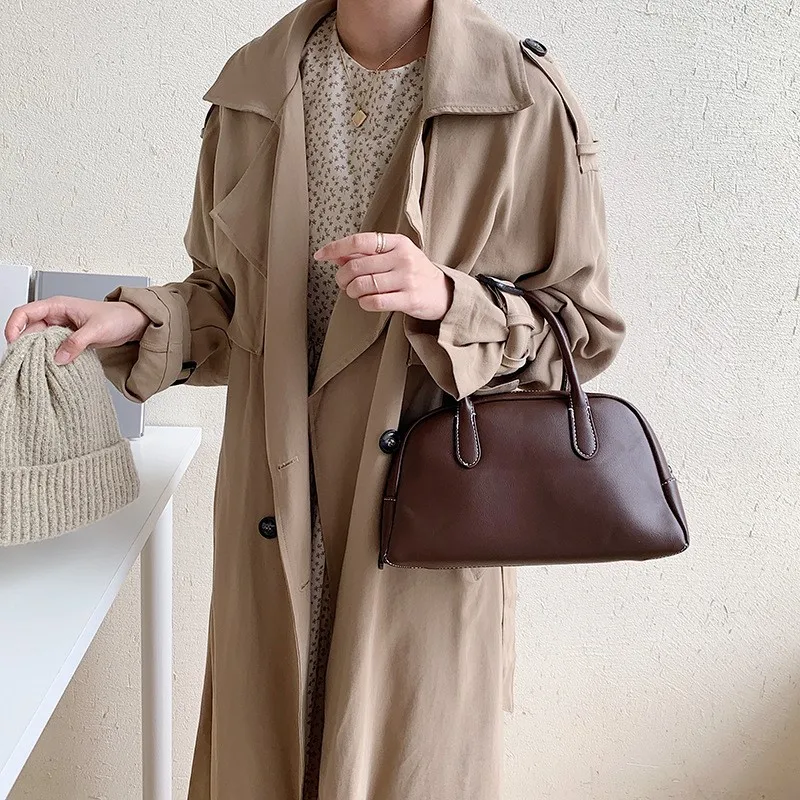 

Fashion Luxury Handbag For Women Large Capacity PU Leather Boston Bag 2024 New Korean Commuting Solid Color Simple Versatile Bag