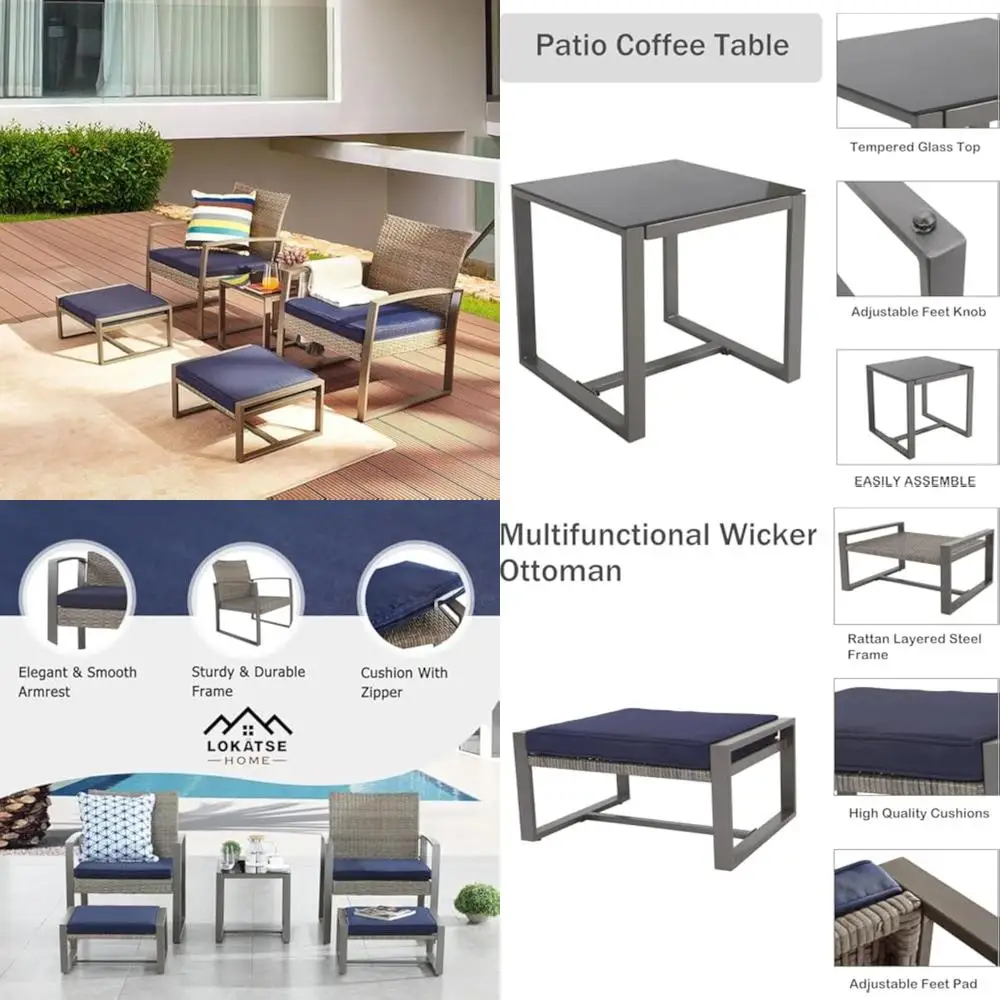 5-Piece Outdoor Wicker Conversation Set with Cushioned Chairs for Patio, Balcony, and Porch