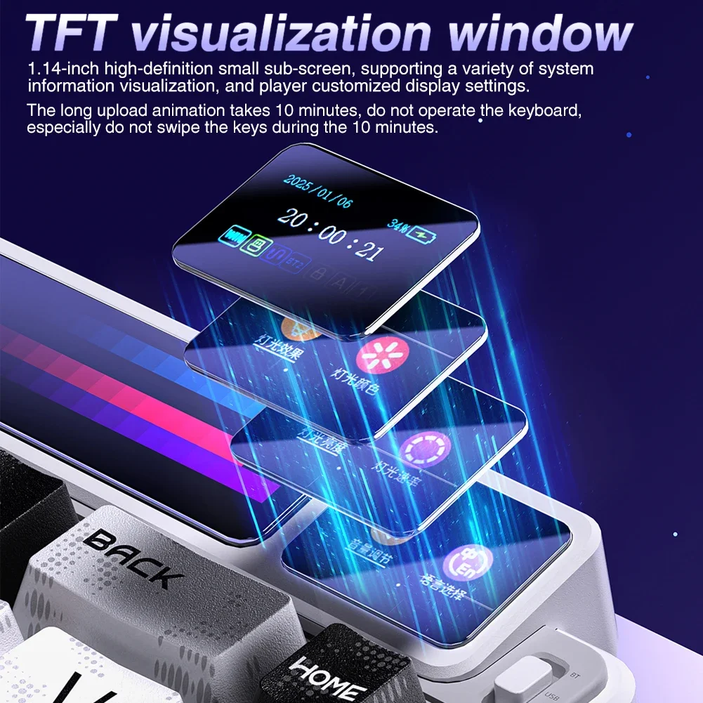 LEOBOG AMG65 Keyboard Mekanis Layar LED TFT RGB Hot-swap Bluetooth 2.4G Keyboard Berkabel Hadiah Aksesori Gamer PC Kustom