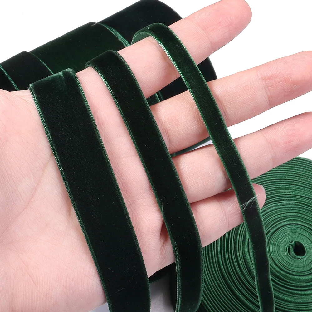 5–10 Yards/Rolle dunkelgrüne Samtbänder, einseitiges Beflockungsgurtband für Weihnachtsfeier, DIY, handgefertigte Geschenkverpackung, Dekoration – Detail 7