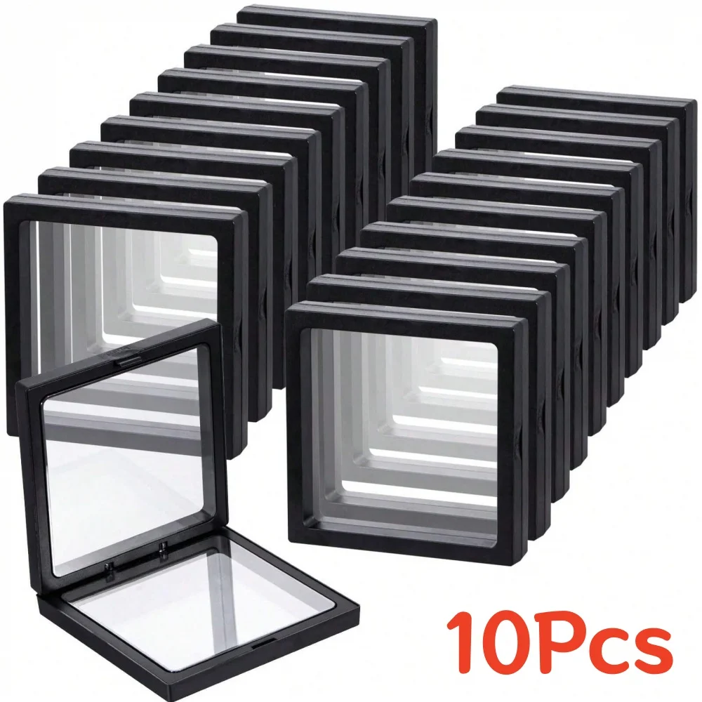 

10Pcs Transparent PE Floating Frame Display Case Jewelry Earring Antioxidant Storage Box Elastic Film Dustproof Packaging Box
