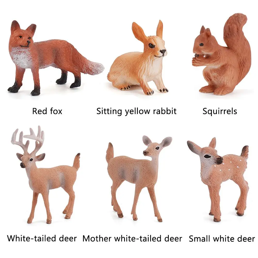 1Pc Artificial Mini Deer Rabbit Fox Family Animals Woodland Creatures Figurines Miniature Toys Cake Toppers Home Decoration