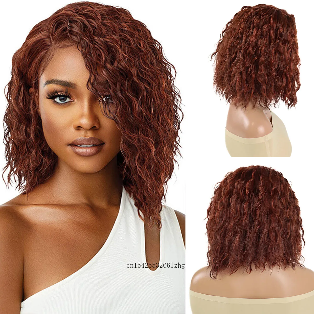 GNIMEGIL Synthetic Auburn Hair Wigs for Women Deep Wave Bob Wig Loose Wave Hairstyle Side Parting Wig Ladies Halloween Party Use