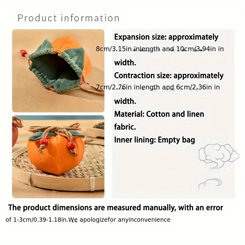 Mid-Autumn Festival Sachet Bag, Persimmon Charm Hanging Ornament, Car Rearview Mirror Hanging Blessing Pouch, Empty Incense Bag