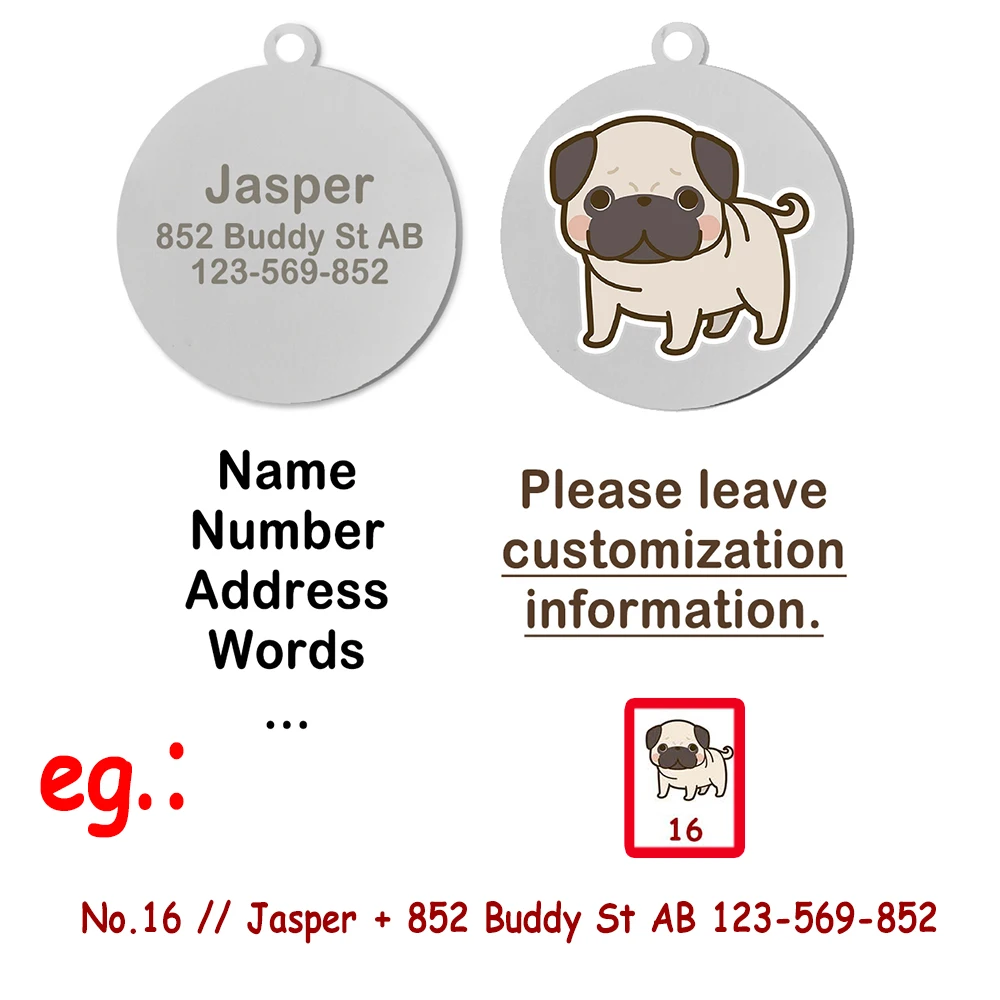 Customized Dog Name Tag Personalized Uv Inkjet Printing Custom ID Nameplate Address Telephone French Bulldog Teddy