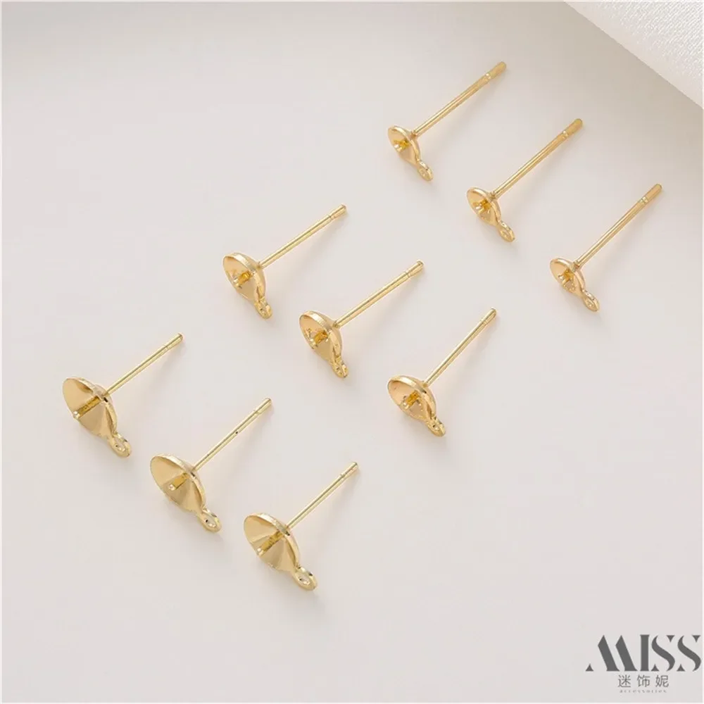 

14K Gold-plated Bowl Holder S925 with Hanging Rings Ear Pins Silver Needles DIY Handmade Ear Studs Ear Holders Jewelry Accessori