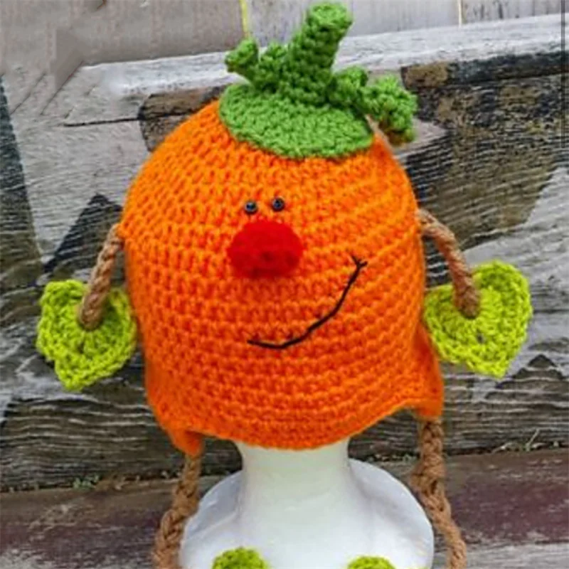 Halloween children Winter autumn warm pumpkin style hat Newborn Photography Props For Boy Girl crocheted pumpkin Accessories hat