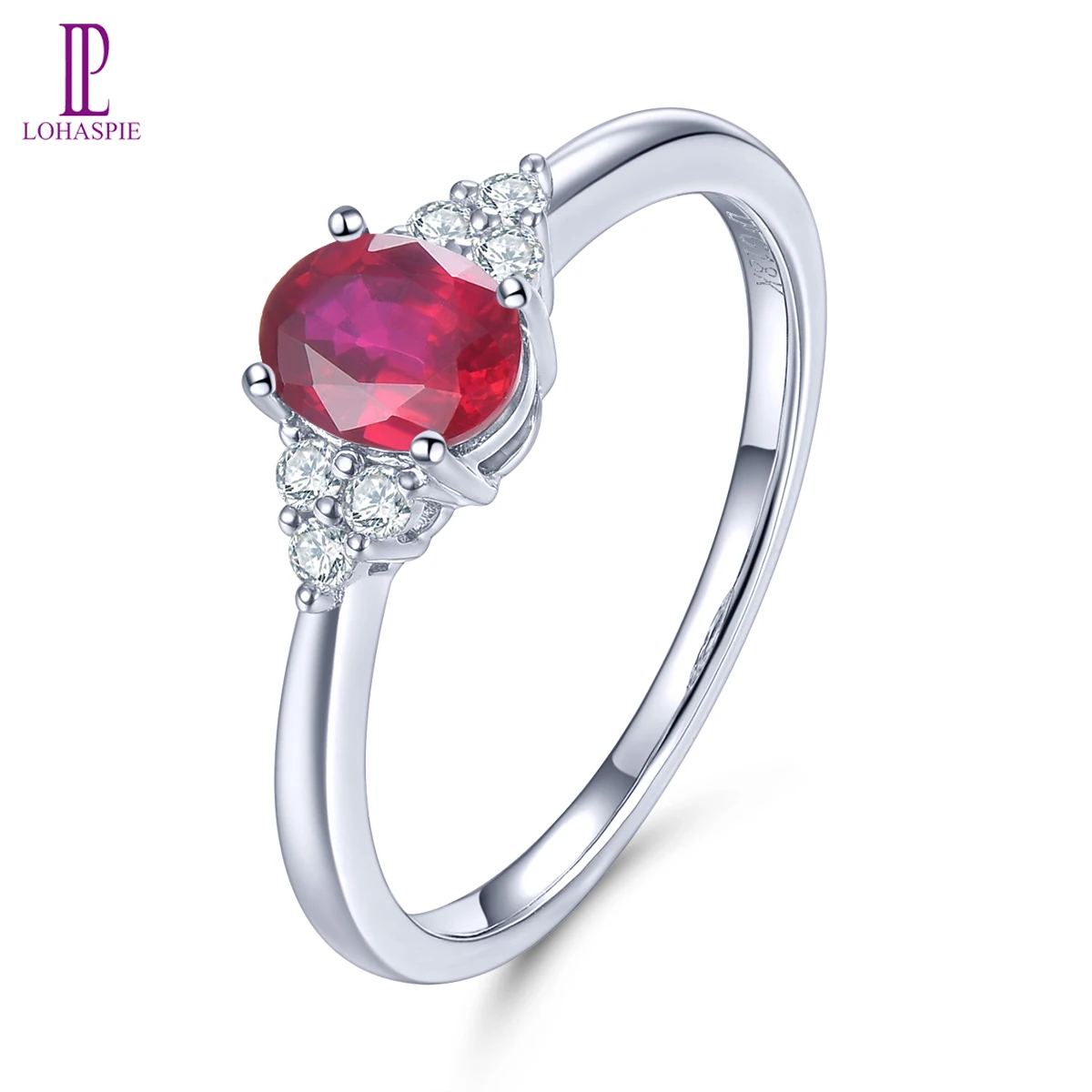 Lohaspie 14K White Gold Natural Ruby Ring 0.45 Carats Genuine Gemstone Classic Style Fine Jewelry for Women Born in July