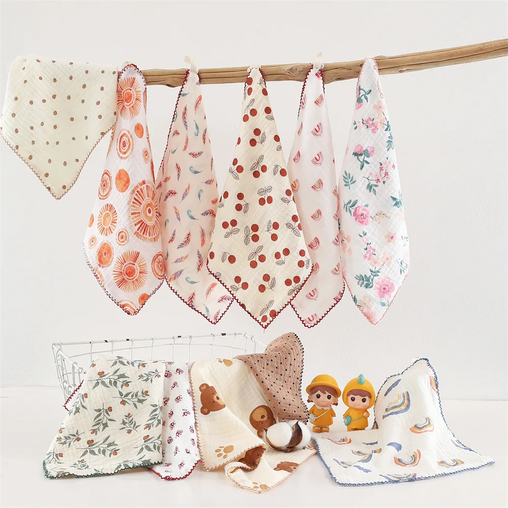 Cotton Baby Face Towel Newborn Baby Items 4 Layer Muslin Baby Bibs Handkerchief Soft Saliva Towel Triangle Feeding Burp Cloths