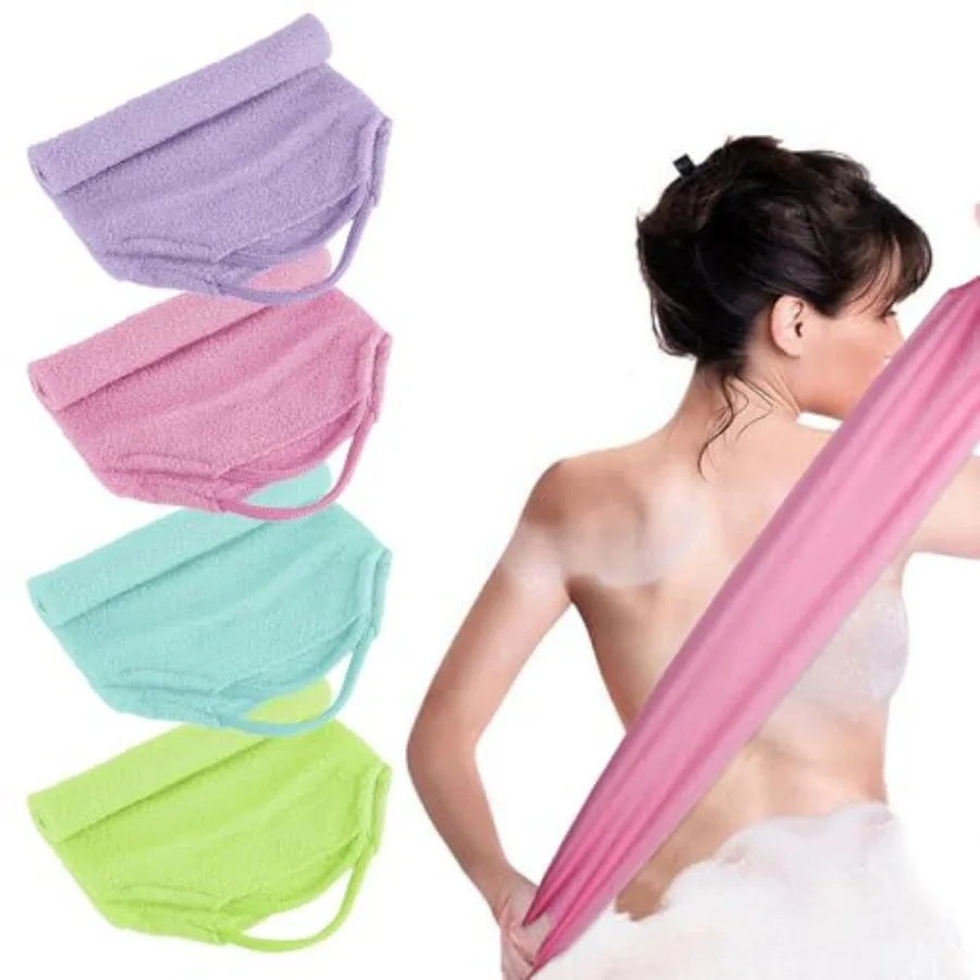 4pcs Exfoliating Back Washers Scrub with Handles Japanese Body Scrubber Cloth Towel for Shower Nylon Back Exfoliator Extended W