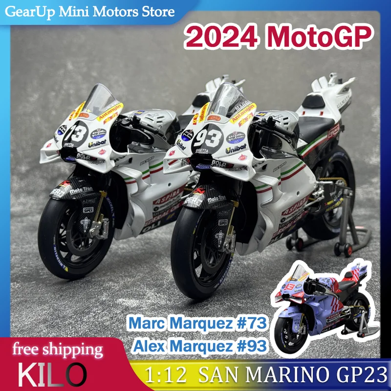 

KILO 1:12 2024 MotoGP Gresini Racing San Marino GP23 Livery Marc Marquez #73 & Alex Marquez #93 Alloy Motorcycle Model In Stock