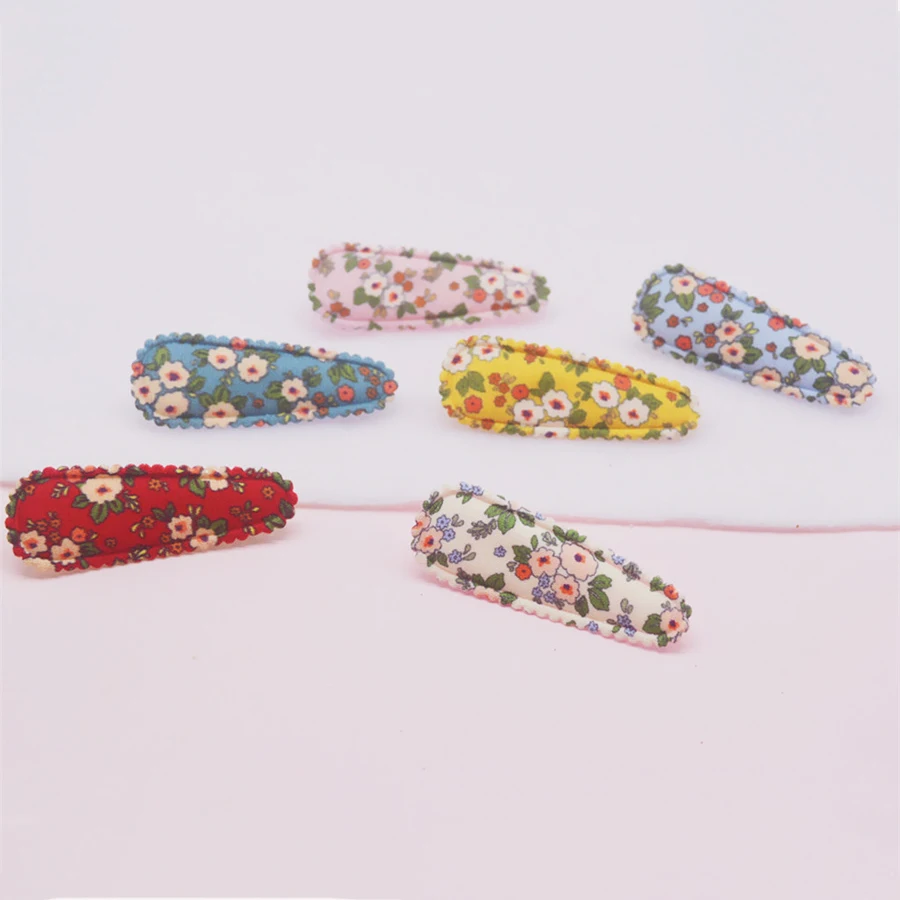 30Pcs/Lot Printed Fabric 5.0Cm BB Hair Clip Cover Padded Appliques Without Clip For DIY Handmade Children Hair Clip Accessories