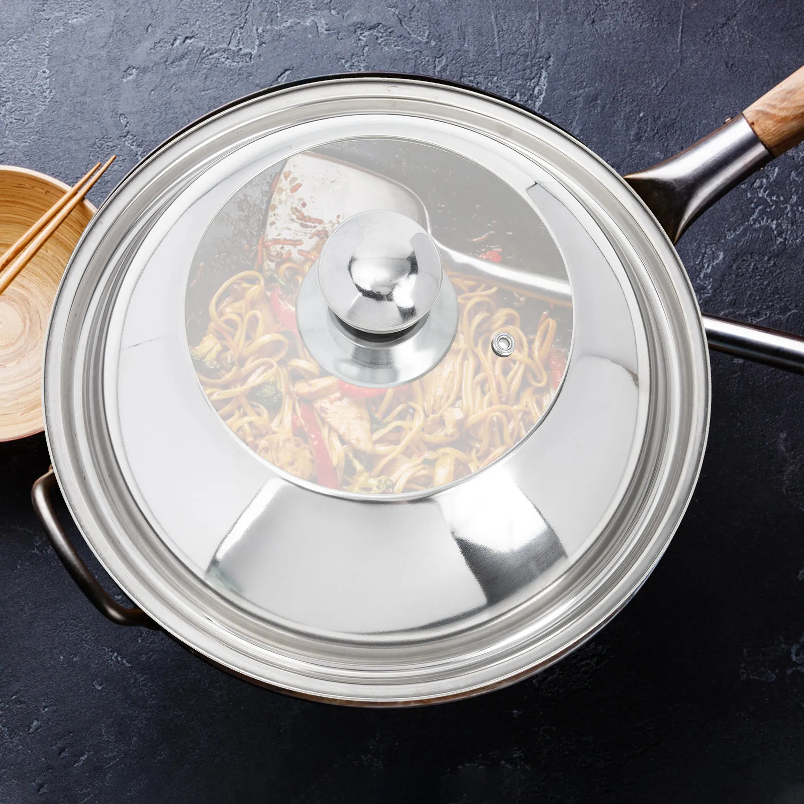Premium Stainless Steel Pot Lid with Clear View Window Heat-Resistant Anti-Scald Universal Cookware Cover for Home Kitchen Hotel