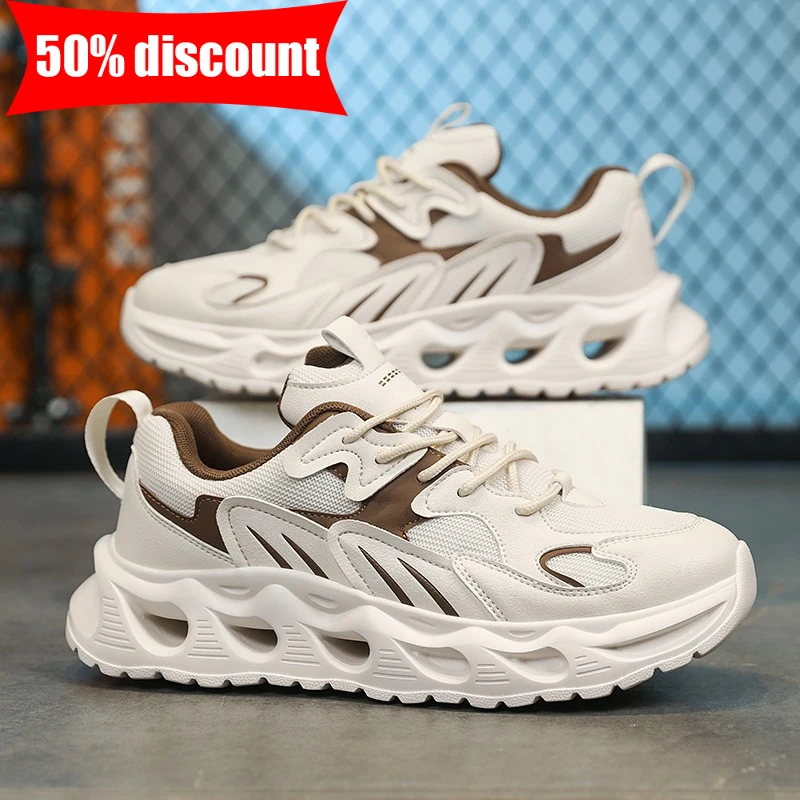 Mens Sports Shoes Mesh Breathable Lace Up Trendy Soft Sole Anti Slip Running Shoes Comfortable Daily Commuting Walking Shoes