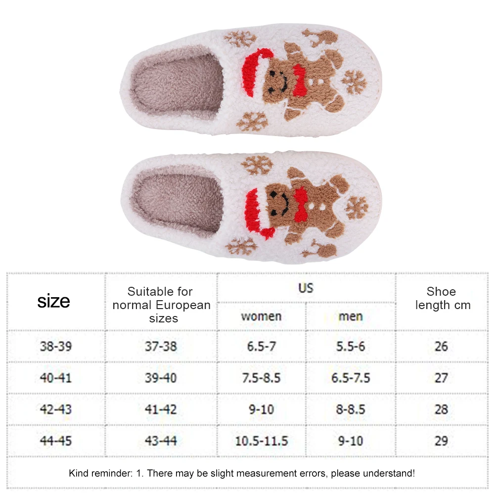 

Christmas Gingerbread Man Slippers Flat Thermal Slippers Comfortable Furry Snowflake Slippers Anti Slip for Autumn Winter