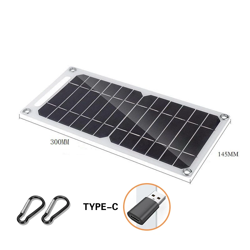 30W Solar Panel With USB Waterproof Outdoor Hiking And Camping Portable Battery Mobile Phone Charging Bank Charging TYPE C