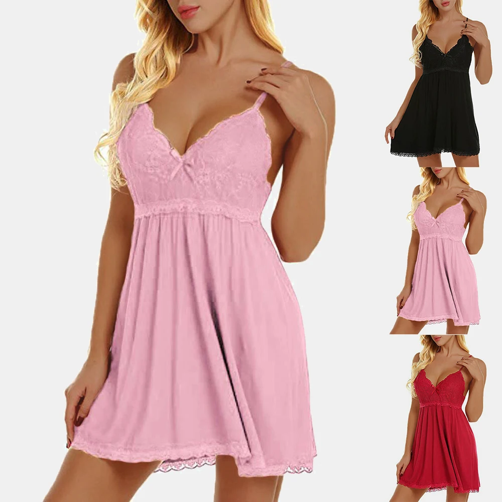 2024 Sexy Lace Lingeries Nightwear Women Sleeveless Babydoll Sleepwear Underwear Female Nightgowns Fancy Nightdress Pajamas Robe