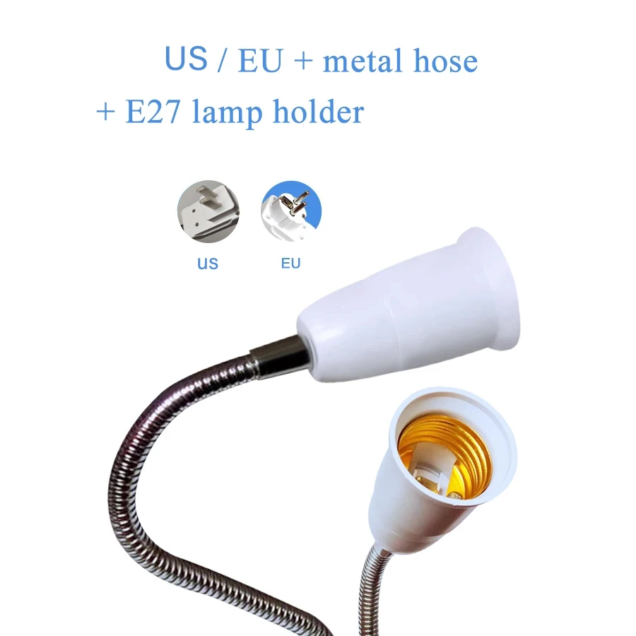 Elastyczna wtyczka EU US do E27 oprawka z przełącznikiem lampa obrotowa podstawka do lampy stołowej konwerter gniazda do żarówki 20cm 30cm 50cm