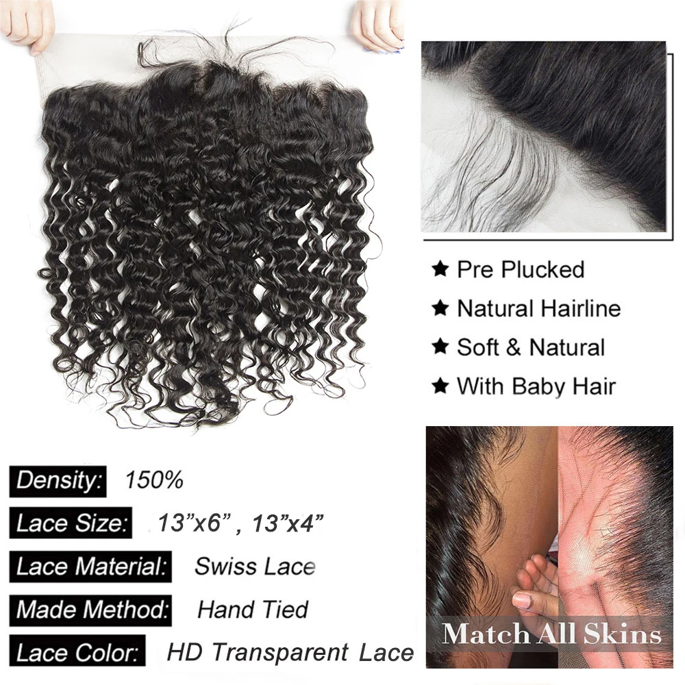 Water Wave 13x6 HD Transparent Lace Frontal Only Maxine Wet And Wavy Human Hair Frontal Pre Plucked 4x4 5x5 6x6 HD Lace Closures