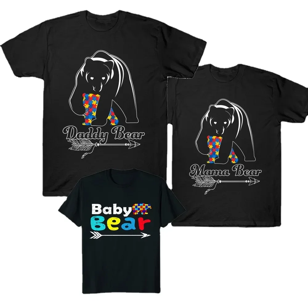 Daddy Bear Mama Bear Baby Bear T-Shirt Autism Family Matching Outfits Dad Mom and Kids Autism Awareness Family Set Shirt Gift