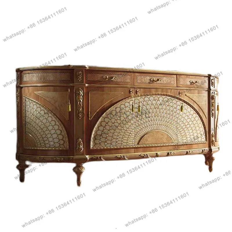 European solid wood hand-carved shell inlaid dining side cabinet villa entrance cabinet