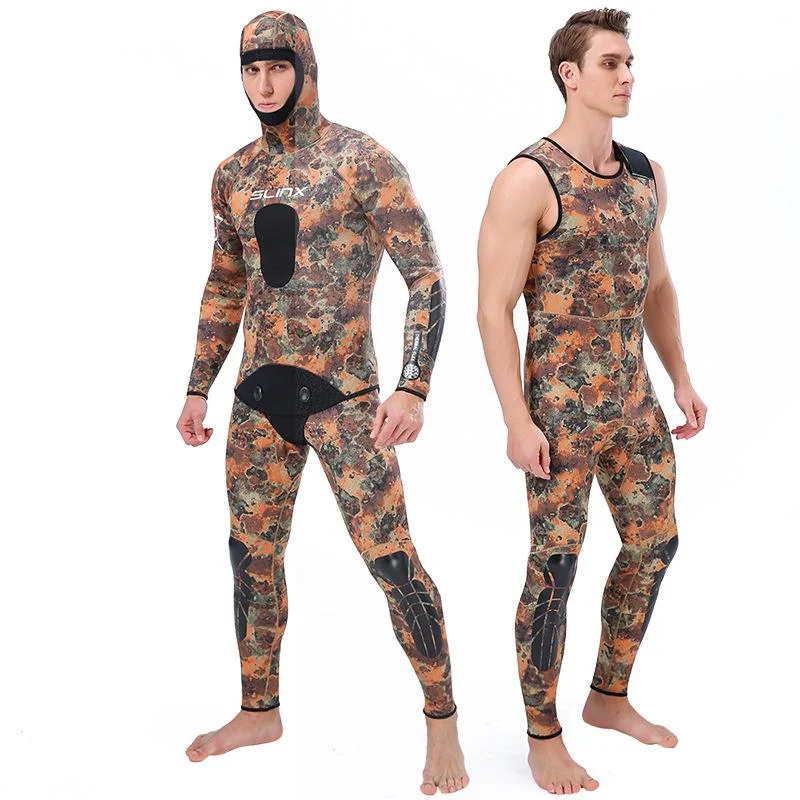 Wetsuits Men's 3MM Neoprene Hooded Warm Wetsuit Camouflage Split Hunting Fish Hunting Scuba Snorkeling Surfing Swimsuit