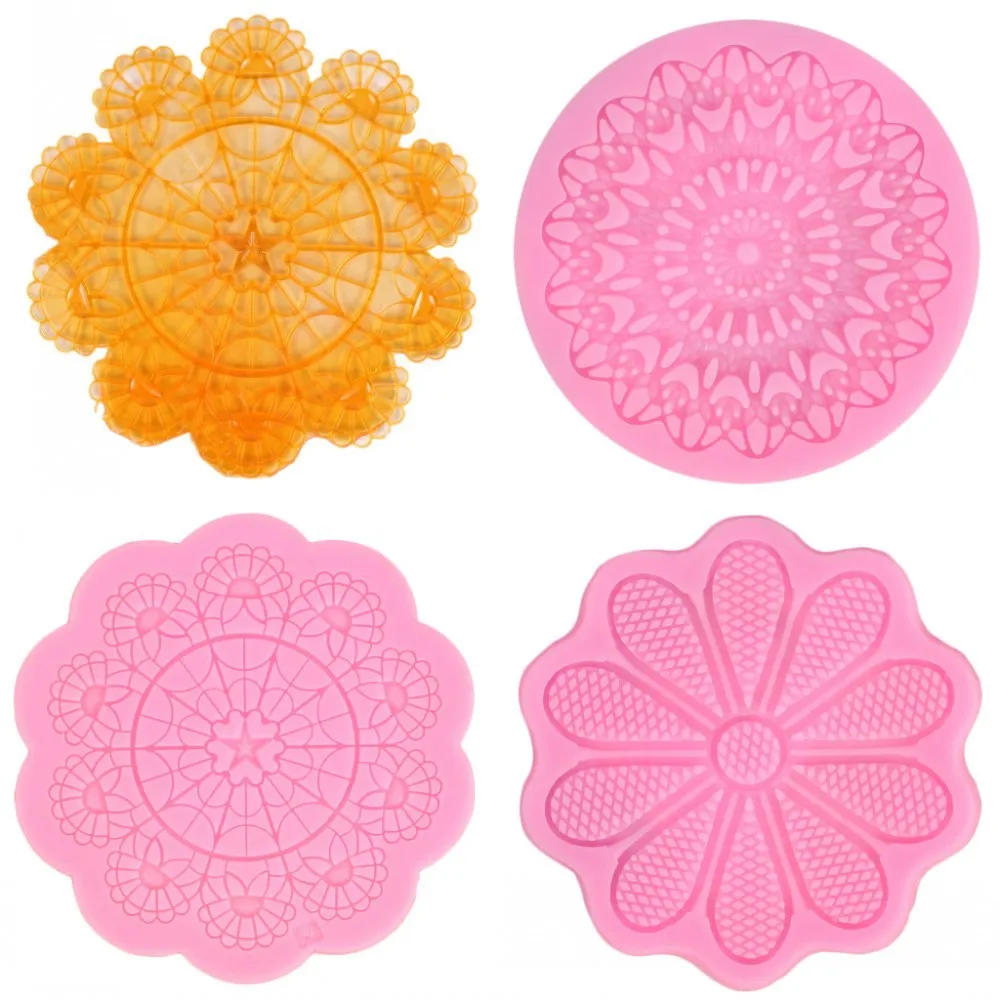 New Round Snowflake Flower Lace Fondant Mold Sugarcraft Pad Cake Cupcake Decoration Icing Silicone Molds DIY Embossing Mat Maker