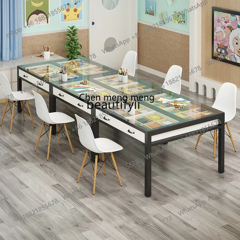 X  Studio table Training class Art painting table, handmade table Tempered glass Kindergarten desks and chairs