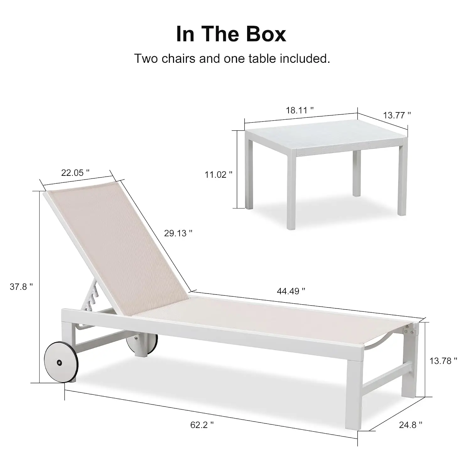 White Aluminum Outdoor Chaise Lounge Set 2-Piece Adjustable 5-Position Fast-Dry Fabric Patio Poolside Furniture, Customized