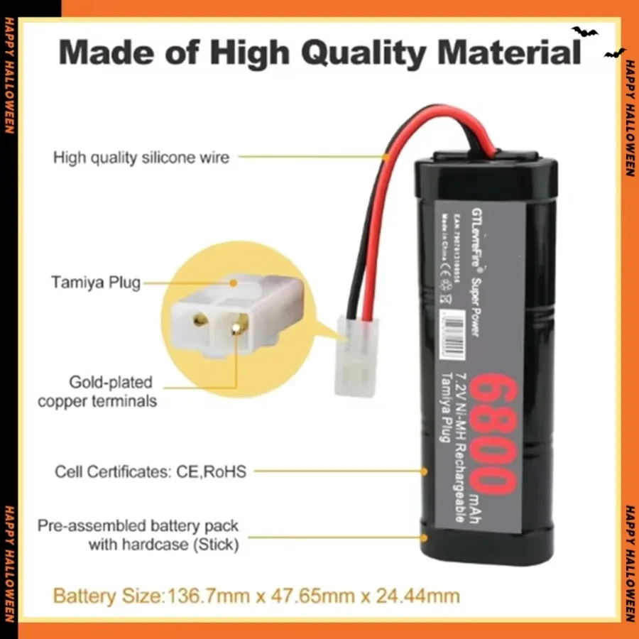 New 7.2V battery 6800mAh NiMH battery pack RCcar truck Bugibot tank ni mhBattery gray dinner power supply,with Tamiya Connectors