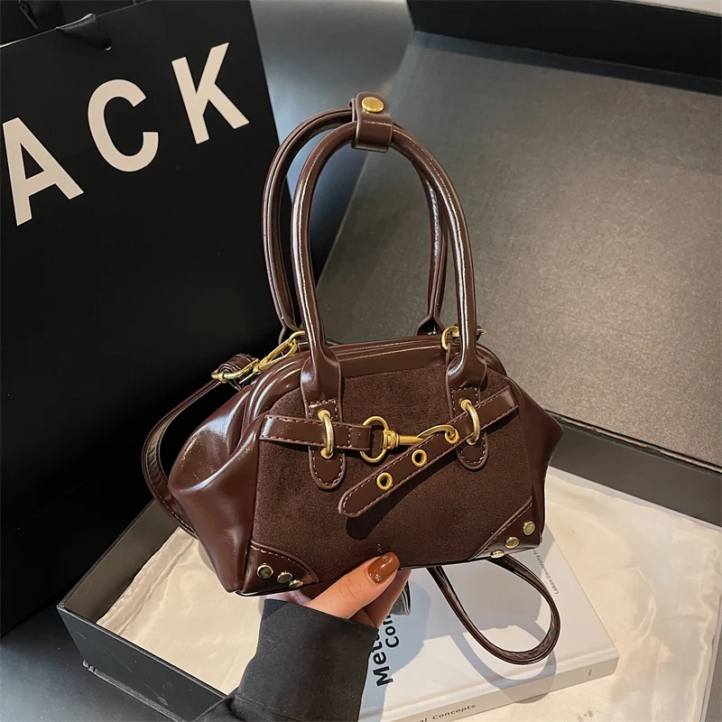 

Vintage Frosted Niche Patchwork Shell Bag Women's Autumn and Winter New Fashionable All-match Crossbody Bag Super Hot Handbag