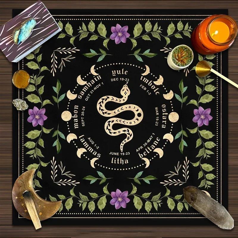 Tarot Cloth Wheel of the Year Snake Velvet Cloth Fortune Telling Board Game Mat Polyester Printed Home Decor Altar Cloth