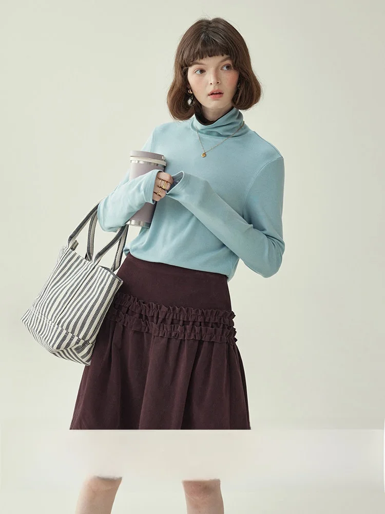 

AMUU Оригинальная синяя женская футболка с длинным рукавом и круглым вырезом, свободного кроя, зимняя новинка, повседневная, комфортная, в корейском стиле, для ношения под одеждой