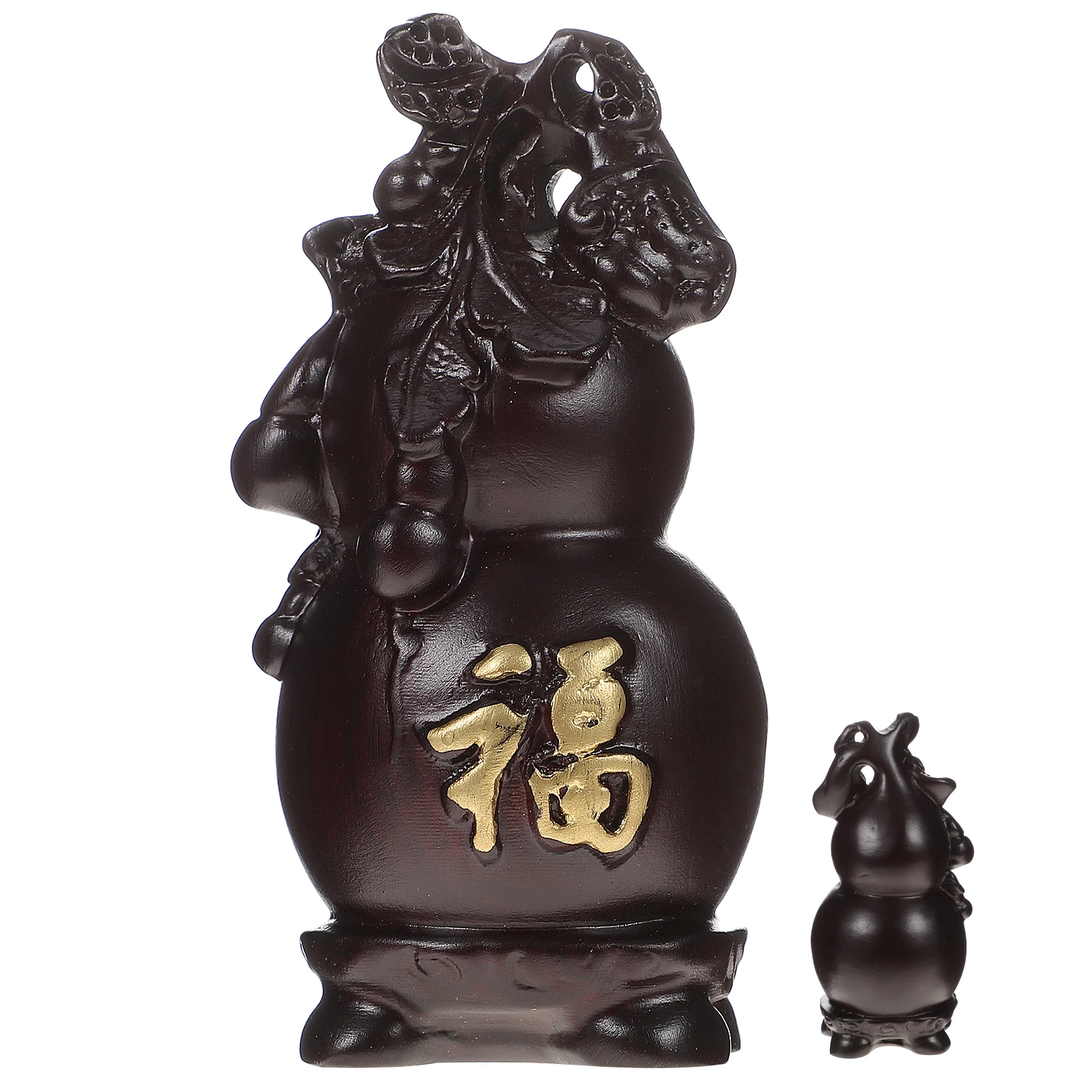 

Gourd Figurine Exquisite Desktop Decor Wooden Carved Ornament Non Fading Long Lasting Black Unique Gourd Modeling Flat