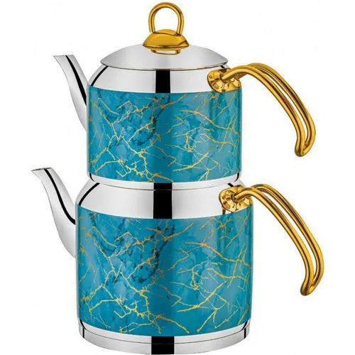 Sila Marble Pattern Turquoise Teapot Teapot Set 3,5 lt.