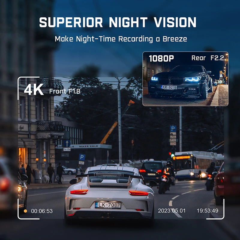 4K جهاز تسجيل فيديو رقمي للسيارات واي فاي كاميرا داش مزدوجة لسيارة مسجل فيديو كاميرا الرؤية الأمامية والخلفية للرؤية الليلية صندوق أسود وحدة ركن السيارة اكسسوارات السيارات