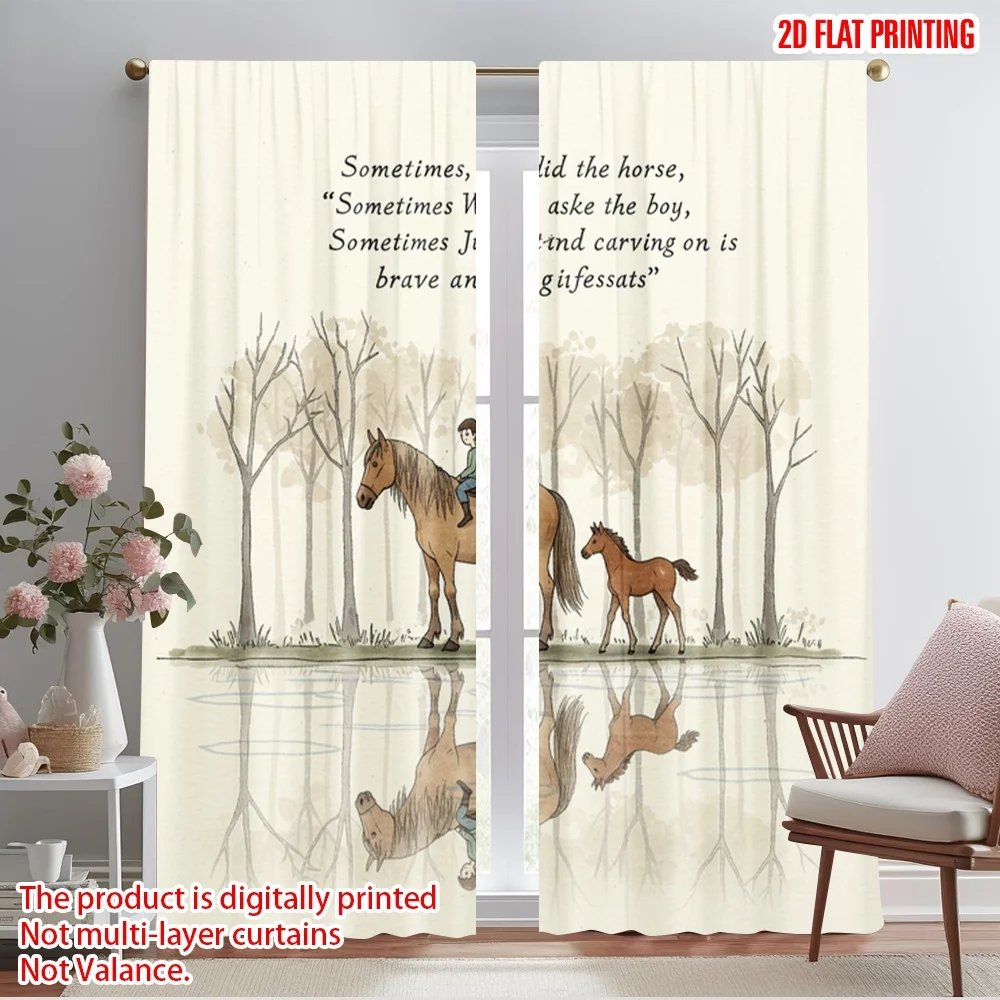 

2pcs 2D flat printing Window Drapes Riding Horse Forest 100% Polyester Without Electricity Party Decorations for Multipurpose