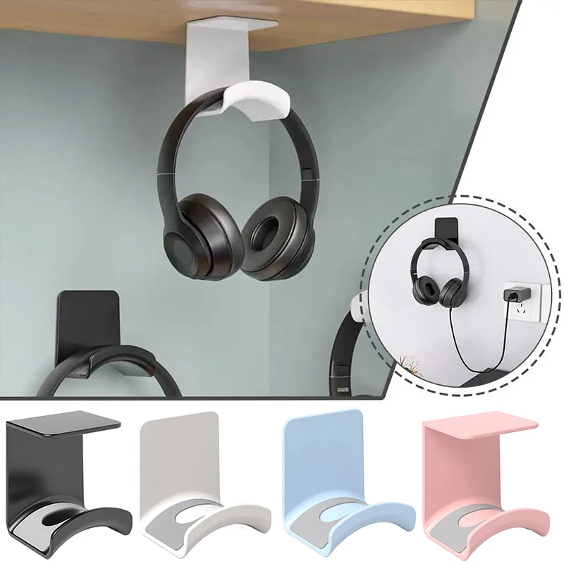 Universal Headphone Stand Adhensive Plastic Wall Mounted Hanger Under Desk Headset Holder Support Gaming Earphone Bracket