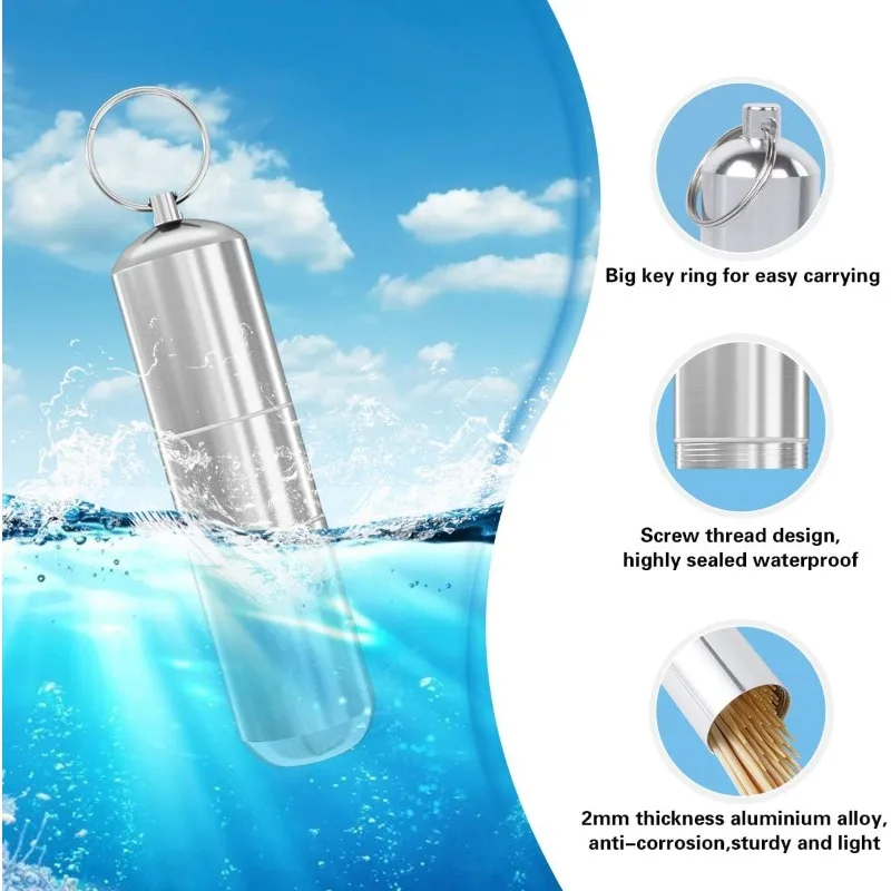 Waterproof Aluminum Pill Box Case Bottle Cache Drug Holder for Traveling Camping Container Keychain Medicine Box Health Care - view 2