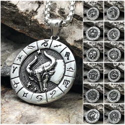 12 Constellation Zodian Signs Pendants Unique Design Horoscope Two-Sided Pendant Necklace for Men Women Jewelry Birthday Gifts