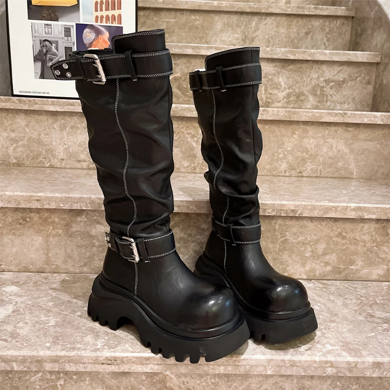 Long Boots for Women High Heels Fashion Dress Shoes Platform Knee High Winter Boots 2025 New Goth Designer Chelsea Botas Mujer