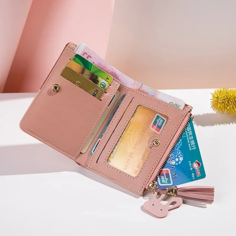 Dompet pendek Fashion wanita, dompet koin pendek untuk wanita, dompet kartu kecil wanita, tas genggam Mini lucu dua lipat, dompet wanita