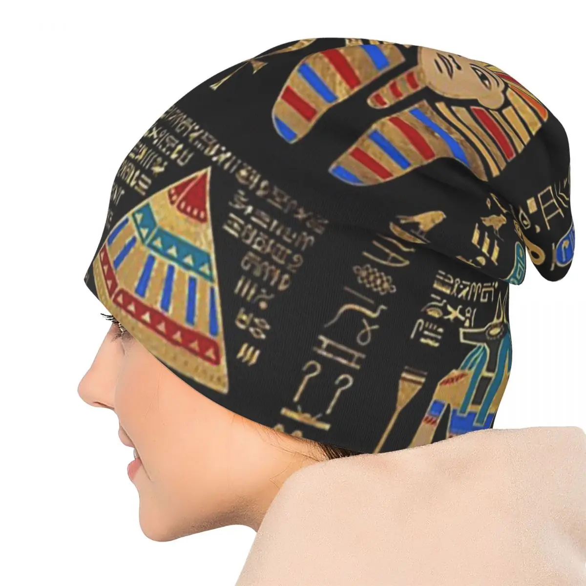 الهيروغليفية المصرية والآلهة Skullies قبعة حريمي دافئة الخريف الشتاء في الهواء الطلق قبعة محبوك بونيه قبعات للرجال النساء الكبار