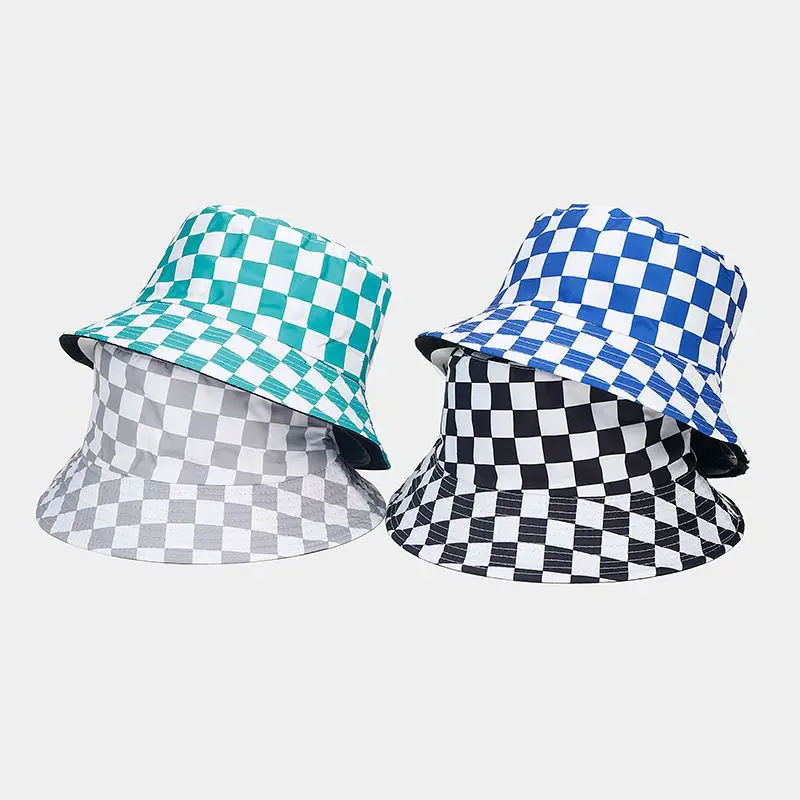 New Fashion Plaid Bob Hat Panama Bucket Hats Women Mens Reversible Travel Beach Fishing Cap Streetwear Hip Hop Caps