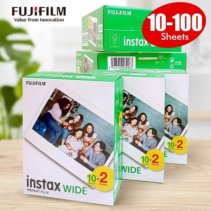 10, 30, 60, 100 Hojas de Película Instantánea Fujifilm Instax Wide con Borde Blanco para Cámara Fuji 100, 200, 210, 300, 500AF, Lomografía Wide Link Wide
